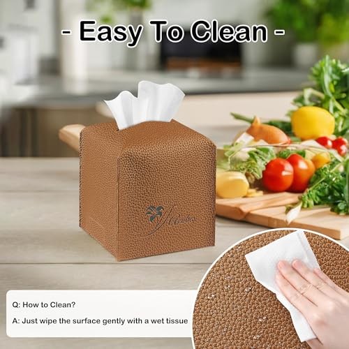 Tissue Box Cover Square PU Leather Tissue Holder for Bathroom, Cube Décorative