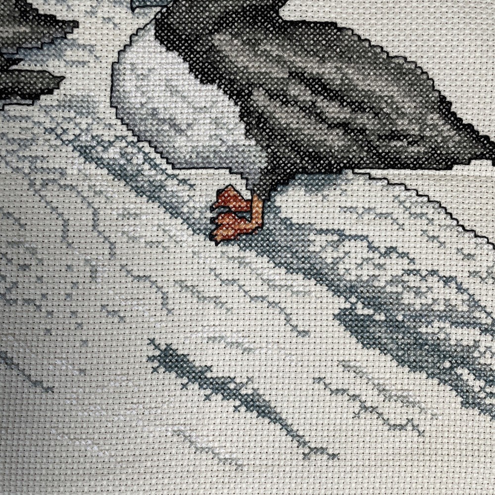 Finished Cross Stitch Puffins Unframed