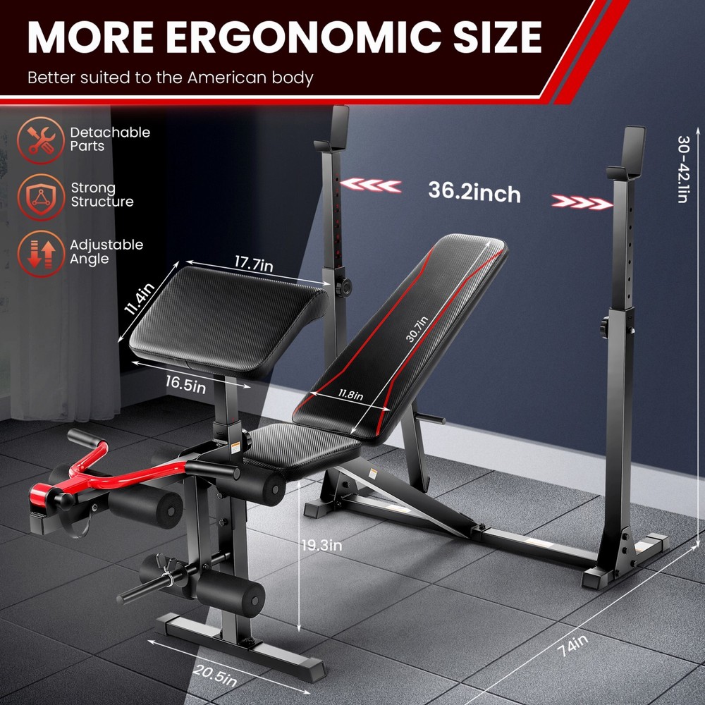 Adjustable Weight Bench Press with Squat Rack Multi-Function Dip Station Workout