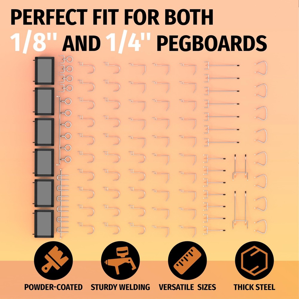 86 PC Pegboard Hooks Assortment with Pegboard Bins Garage Tool Organizer