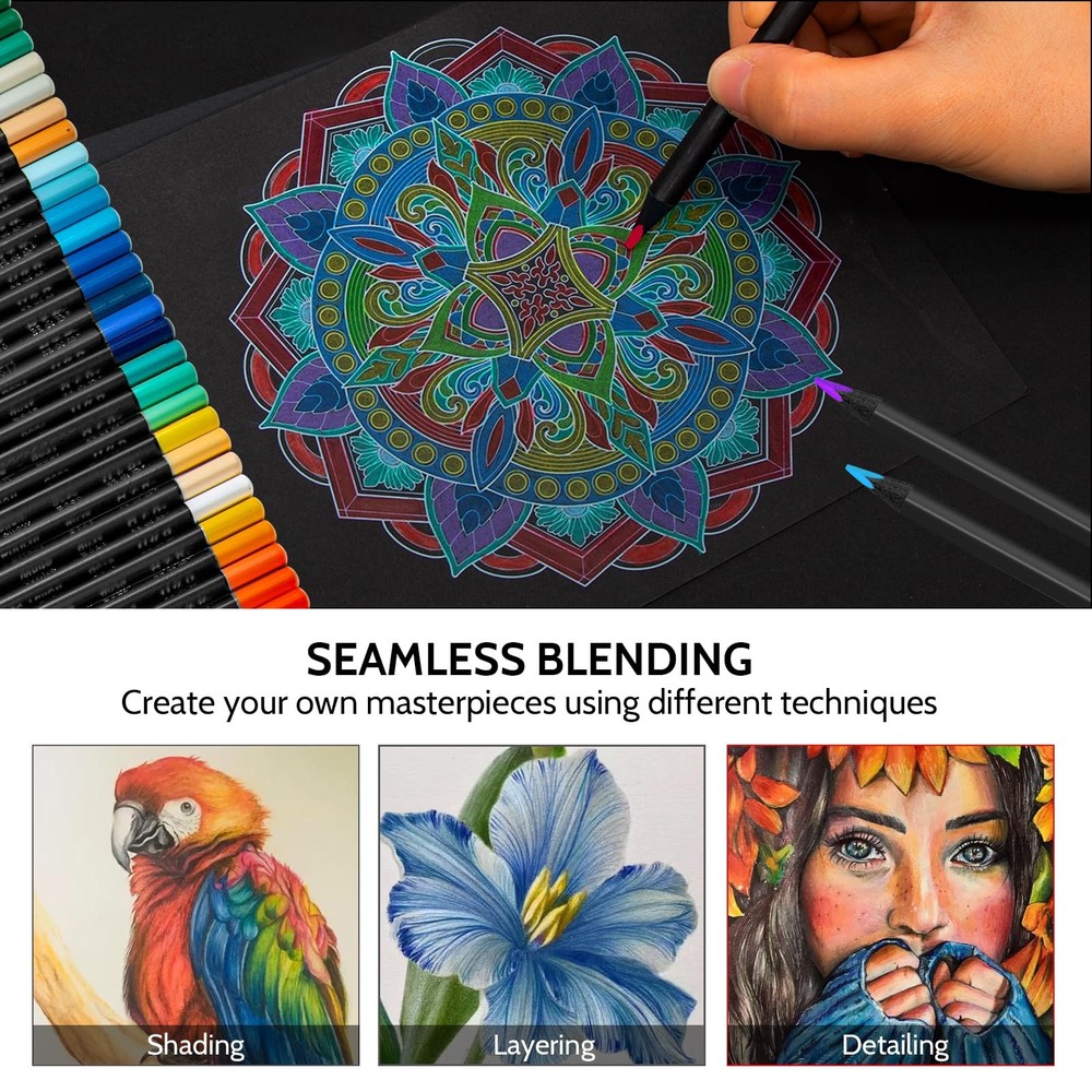 120-Color Colored Pencils Set with Mandala Coloring Sheets, Eraser, Sharpener...
