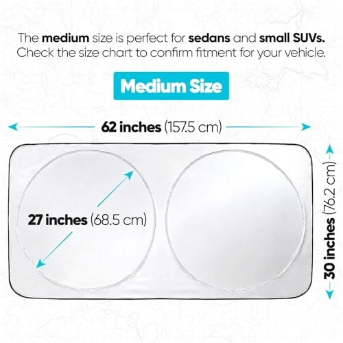 Car Sun Shade for Windshield, Reflective Windshield Medium (62" x 30")