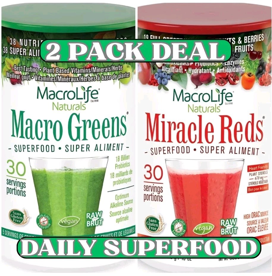 Macro Greens + Miracle Reds Bundle (60 Servings Total) – Raspberry Lemonade