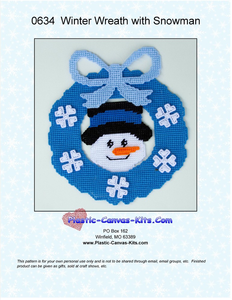 Wreath with Snowman- Plastic Canvas Pattern or Kit-Winter/Christmas