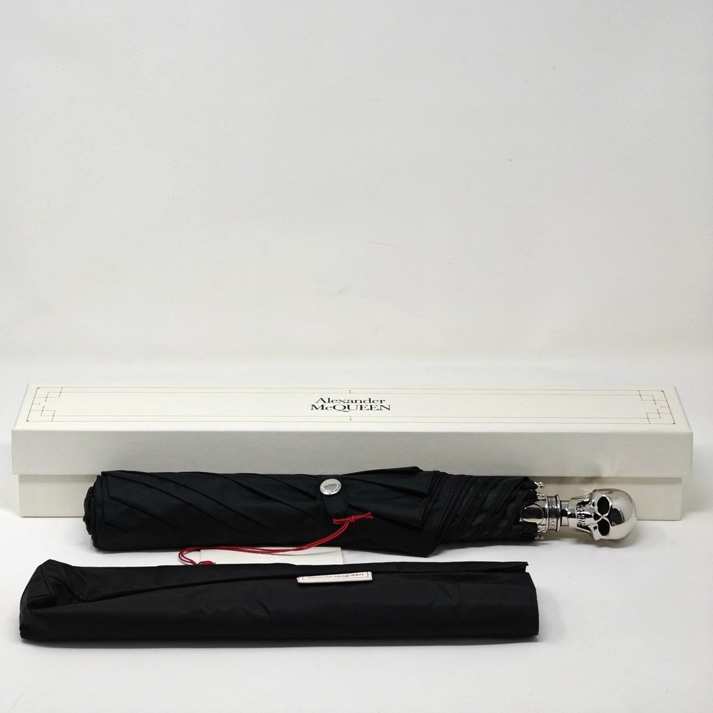 Alexander McQueen Umbrella Skull Silver Black Automatic Button 10500