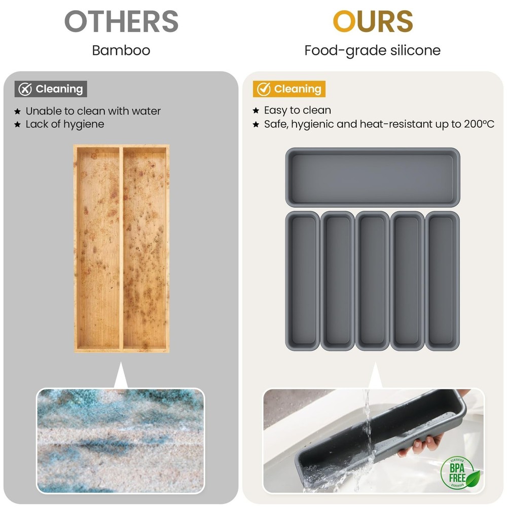 6 Pack Silicone Drawer Organizer for Kitchen, DIY Free Combination Silverware...