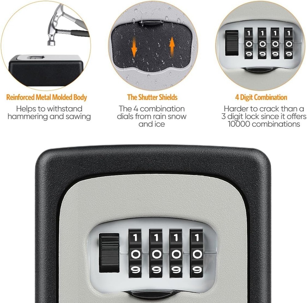 Secure Wall-Mounted 4-Digit Key Lock Box with Large Capacity