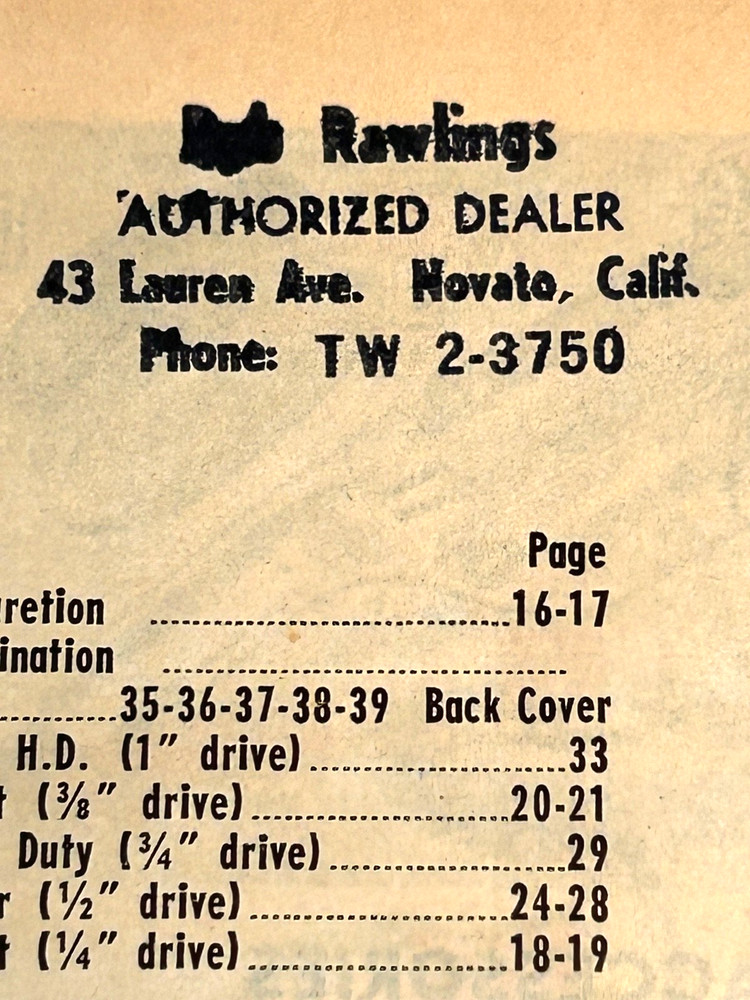 OCTOBER 1955 SNAP-ON TOOL TOOLS CATALOG V SAN FRANCISCO NOVATO CA