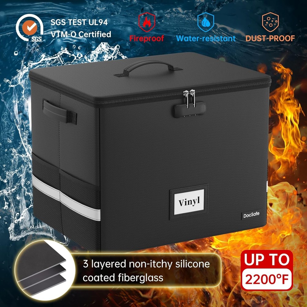 NEW.Fire-Resistant Vinyl Record Storage Box (Lockable)