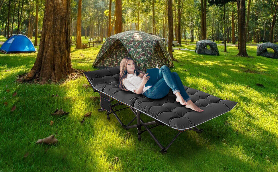 SLSY Folding Camping Cot Black Gray 2 Side Mat Military Cot Double Layer New