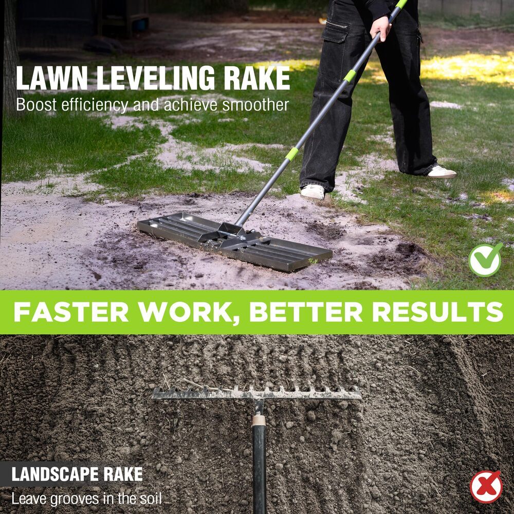WORKPRO Heavy Duty Lawn Leveling Rake 30"x10" Ground Plate 6FT Adjustable Handle