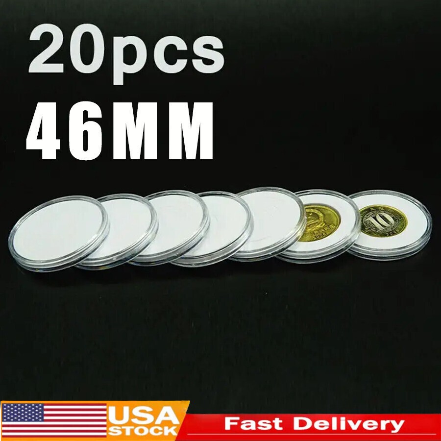 20Pcs 46MM Clear Round Coin Capsule Container Storage Box Holder Case Plastic