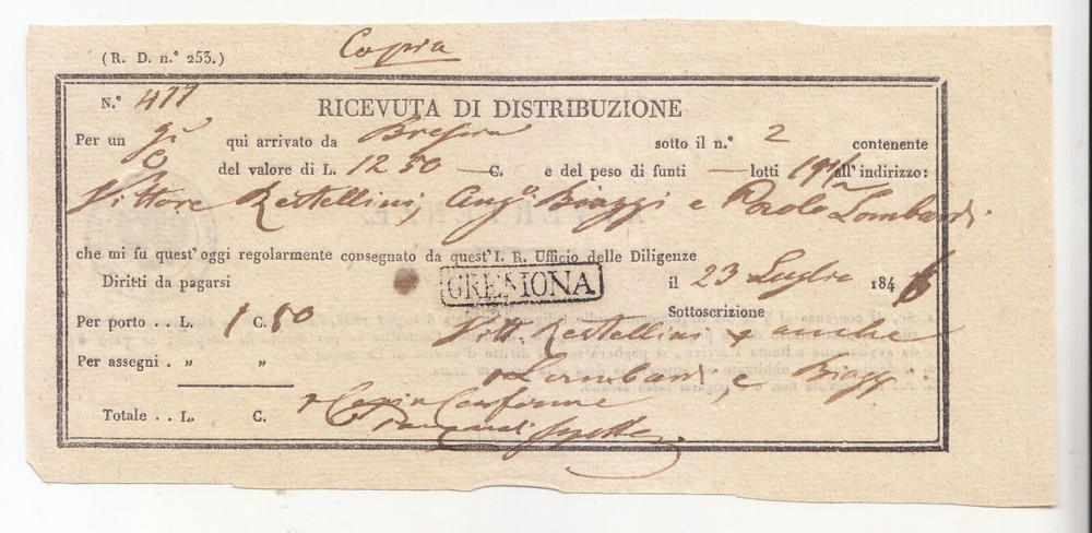 TT679-Lomb.Veneto-Distribution Receipt-Cremona