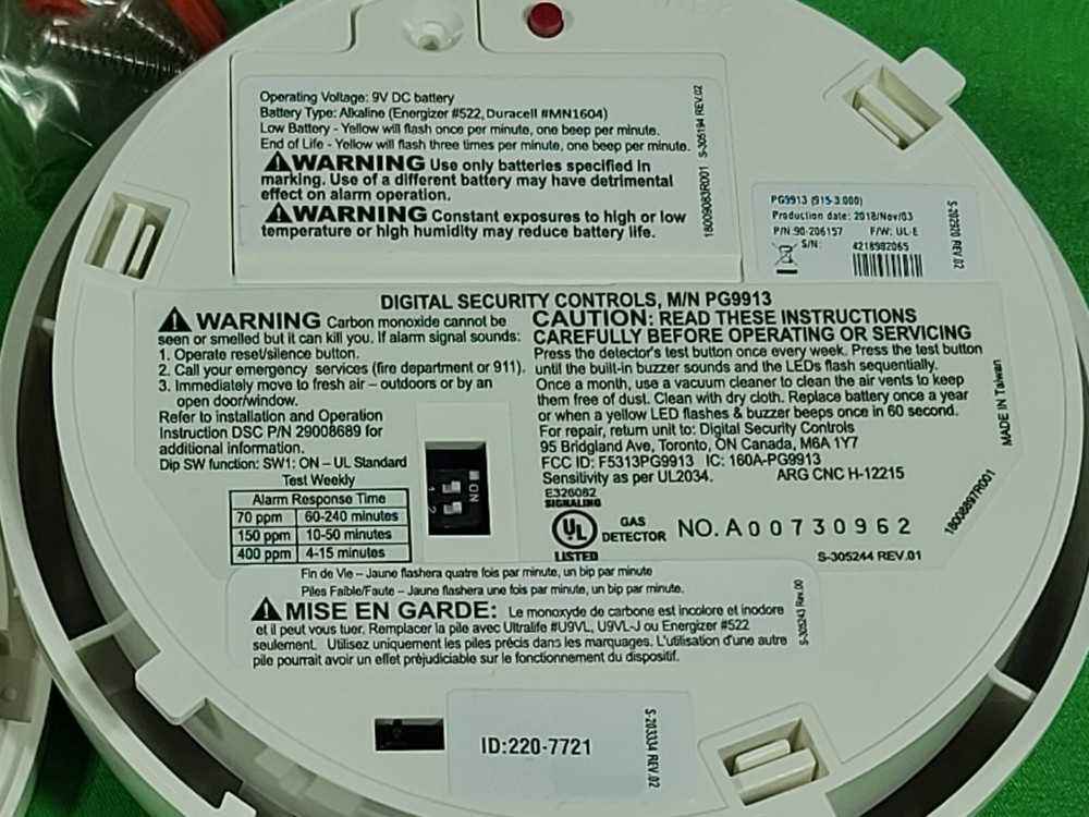 DSC Carbon Monoxide Detector PG9913