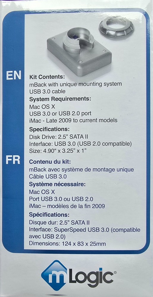 mLogic mBack USB 3.0 500GB Extrenal Disk Drive.