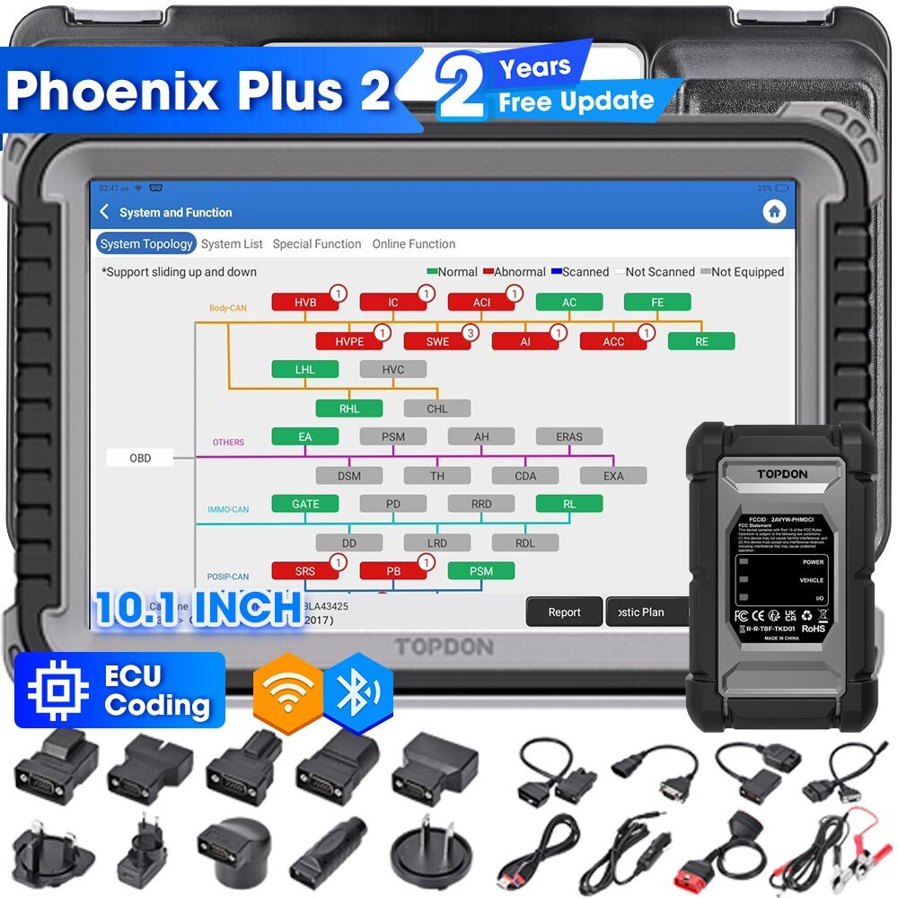 2025 TOPDON Phoenix Plus 2 Online Coding Car Full System Diagnostic Scanner Tool