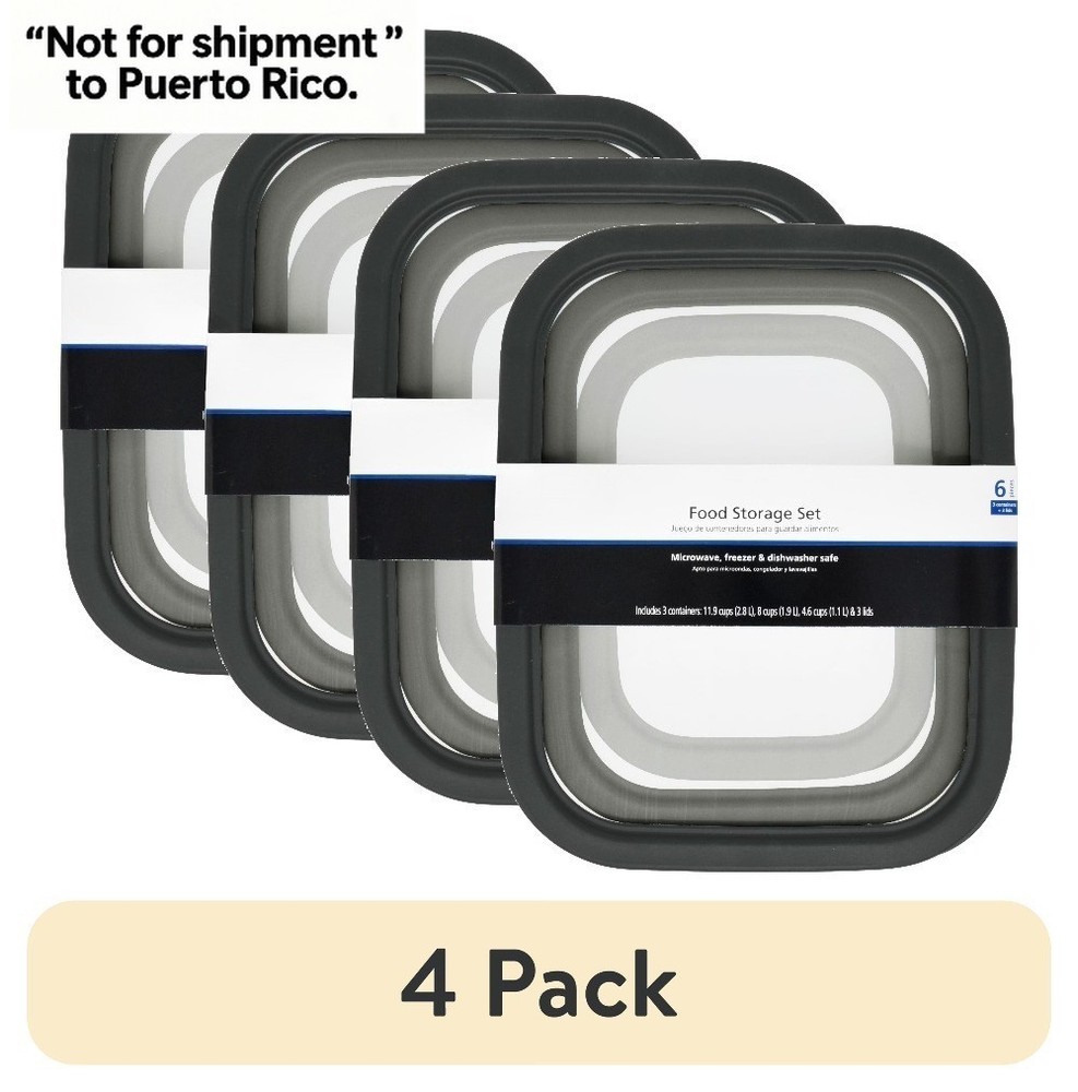 (4 pack)Durable 6 Piece Plastic Food Storage Container Set, Mulit Size Pack