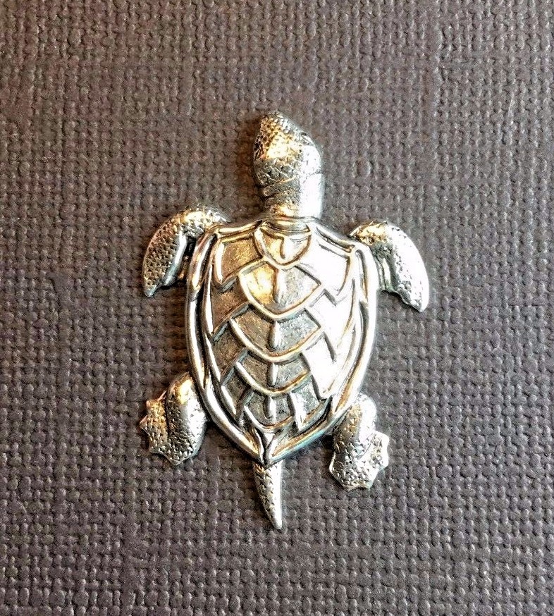 48434 2 Pc Matte Silver Oxidized Turtle Brass Jewelry Finding