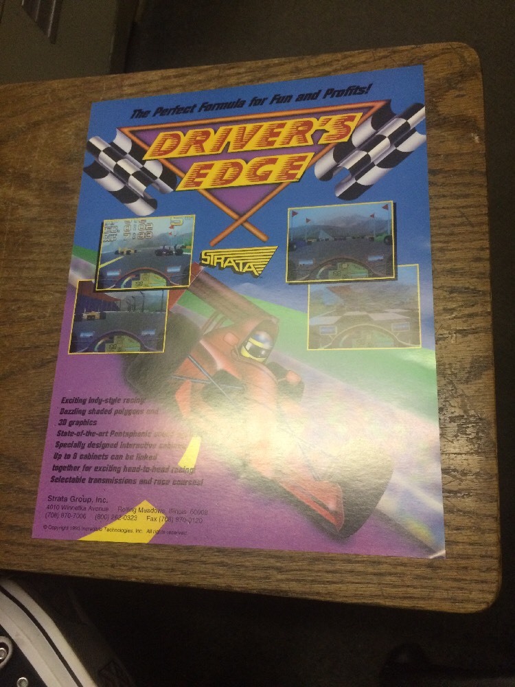 Strata DRIVER'S EDGE Arcade Video Game flyer- good original