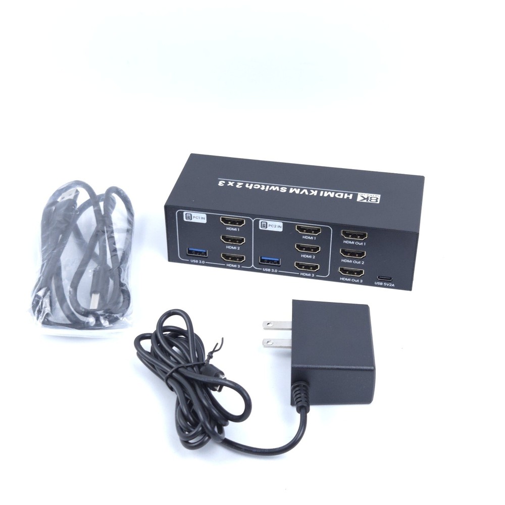 8K HDMI KVM Switch 2x3 2 In 3 Out (No Pushbutton Switch)