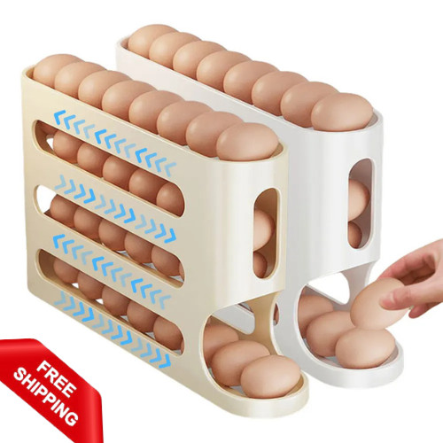 Automatic Rolling Egg Dispenser Fridge Organizer Storage Tray Holder Rack