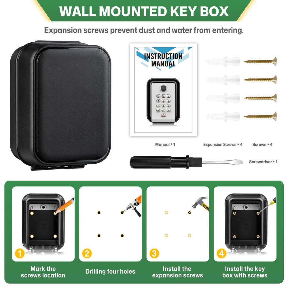 Lock Box for Keys with Code, Waterproof Key Boxs Wall Mount 12-Digit Keypad L...