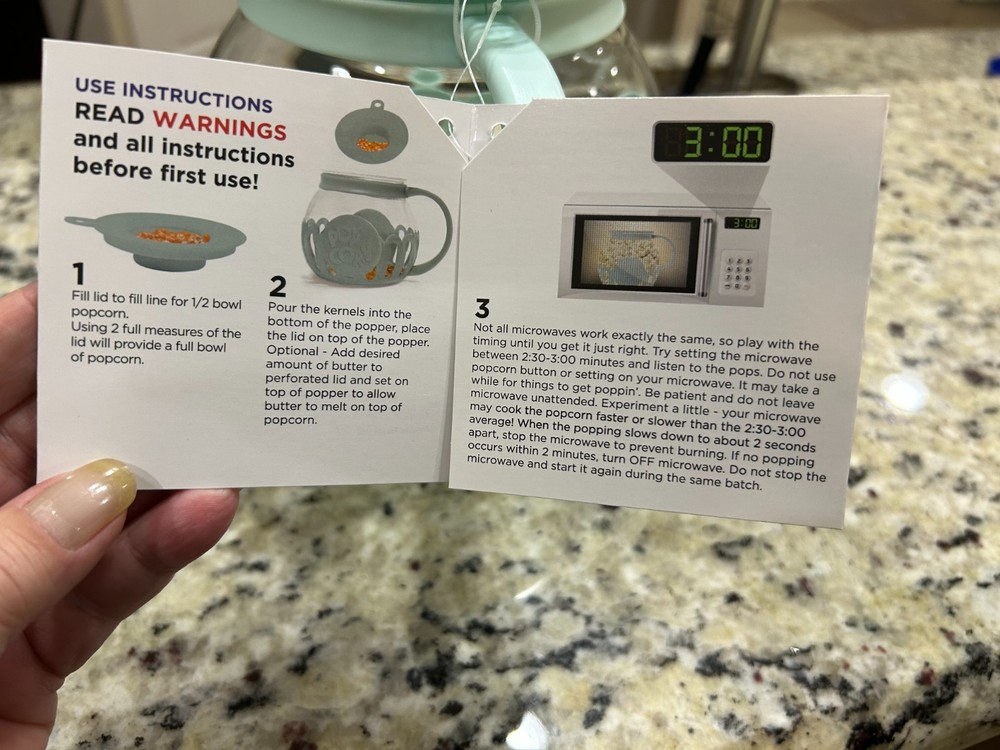 Ecolution Micro-Pop 3 Quart Microwave Popcorn Popper Aqua - NEW