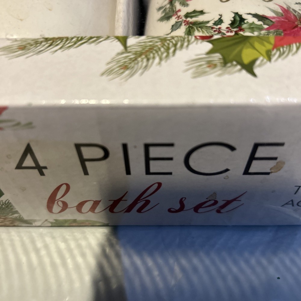 New In Box 4Pc. Christmas Ceramic Bath Set