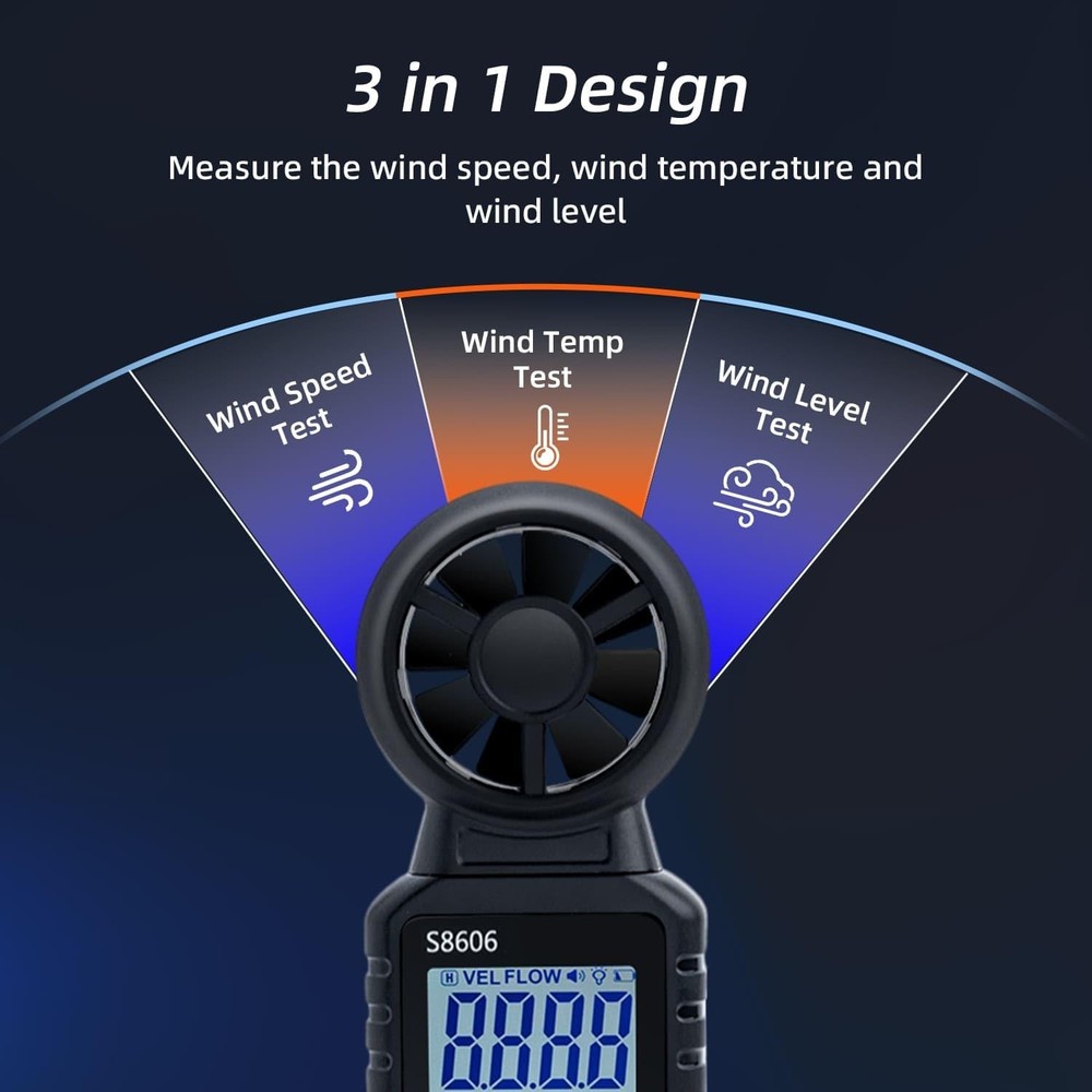 Split Handheld Anemometer Digital Wind Speed CFM Meter Gauge 14-140℉ LED