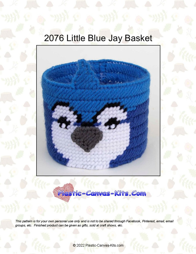 Little Blue Jay Basket-Plastic Canvas Pattern or Kit