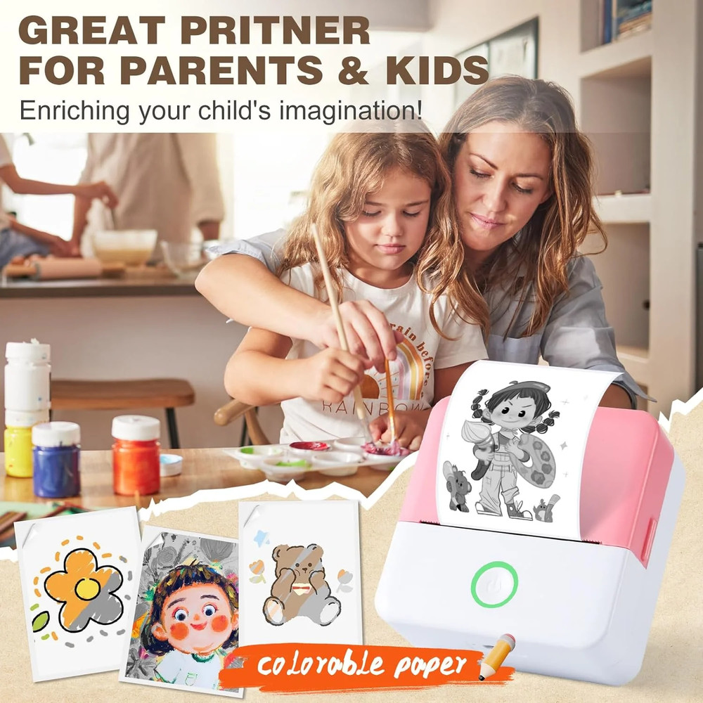 SLOK Thermal Mini Printer, Portable Inkless Bluetooth Sticker Maker with 10 Roll