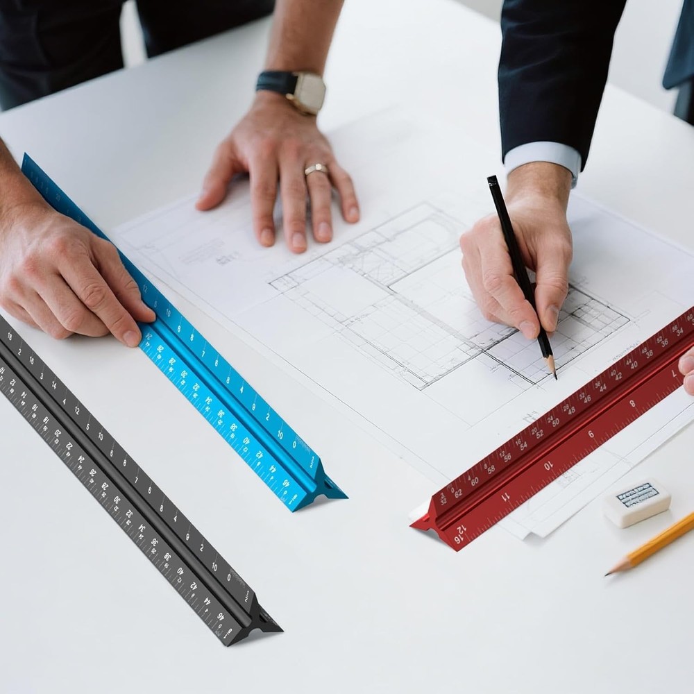 12-Inch Triangular Architect Scale Ruler - Durable Aluminum Measuring Tool