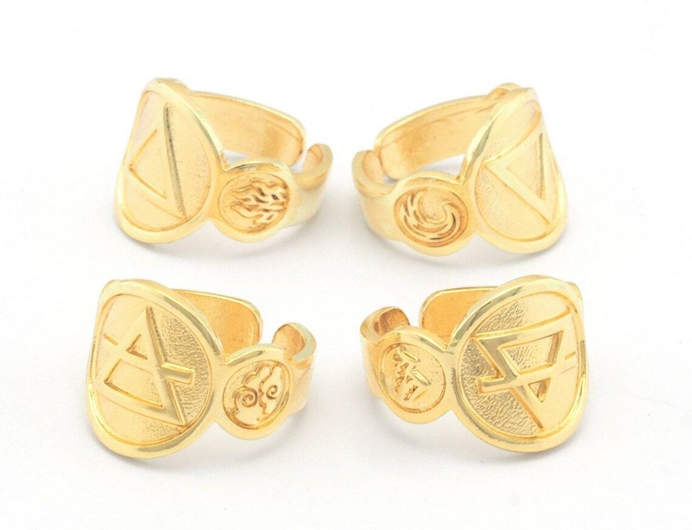 Four Elements Symbol Embossment Ring Adjustable Shiny Gold Brass (6-10US) 4667