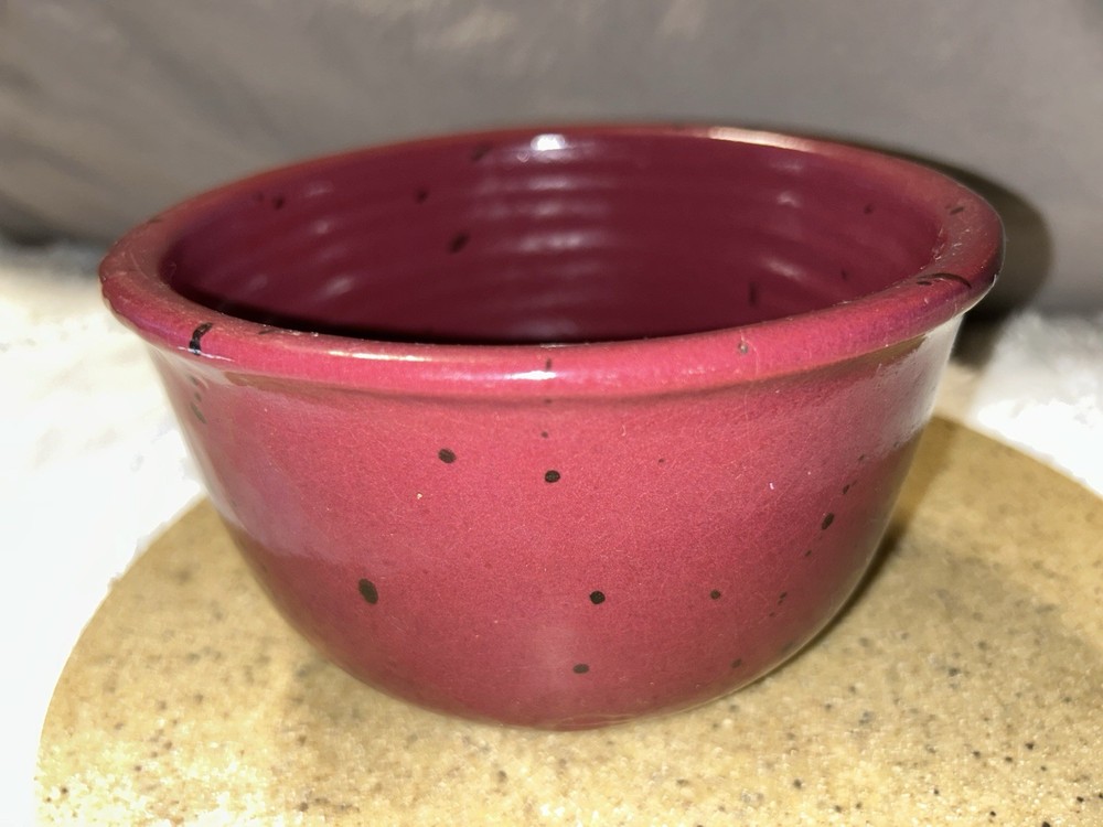 Collection Circle Candy Dish Moose Decor Signed. Maroon/tan