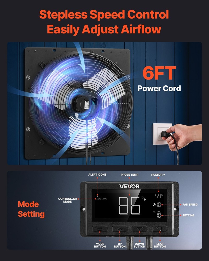 16 inch Shutter Exhaust Fan Wall Mounted Attic Vent Fan with Smart Program