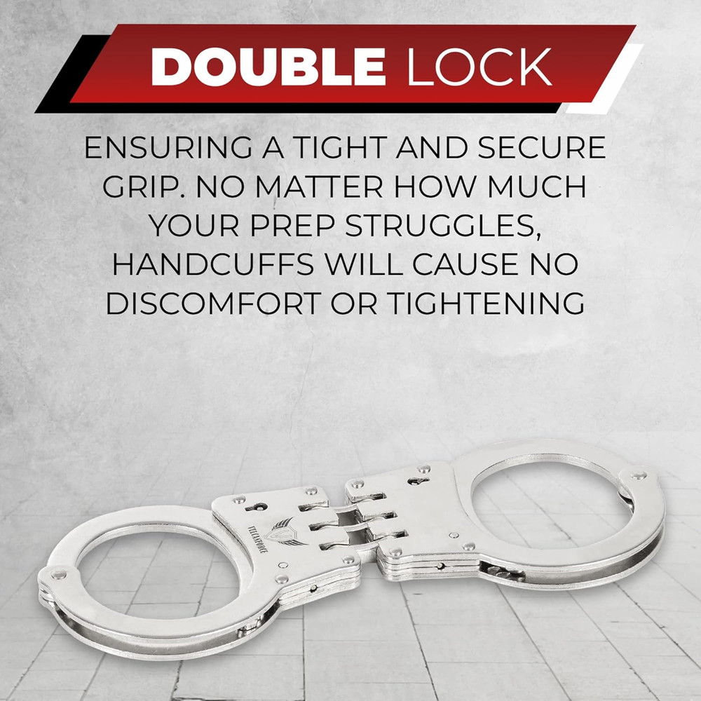 Professional Grade Steel Hinged Handcuffs – Double Locking Tactical Handcuff wit