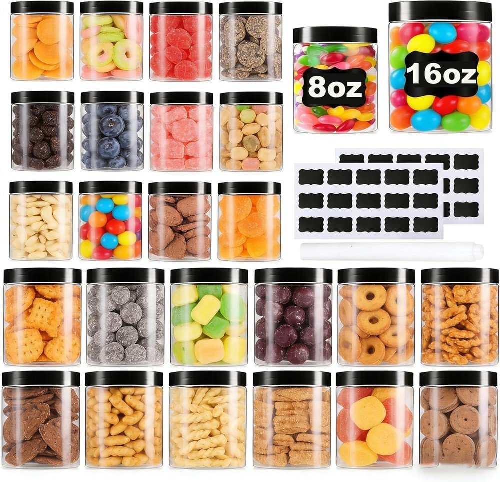 Large & Small Plastic Jars Combo 24 Pack 12 Large 16 oz & 12 Small 8 oz