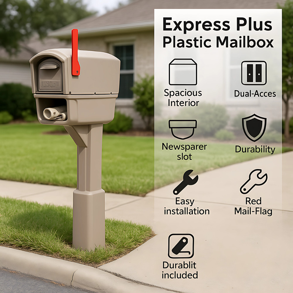 MailMaster Express Plus Mailbox Large Capacity Plastic Post Mount Mocha Finish