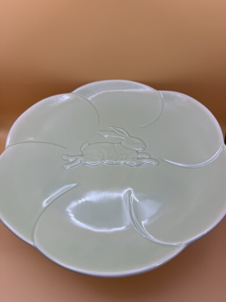 Green Mint Rabbit Bunny Pedestal Plate