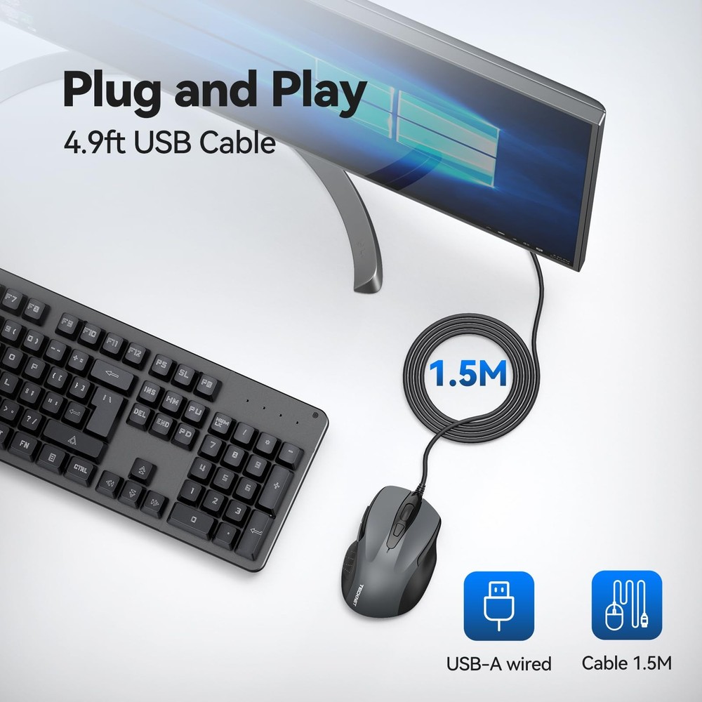 USB Wired Mouse, 6-Button Corded Computer Mouse with 4 Adjustable DPI, Optica...