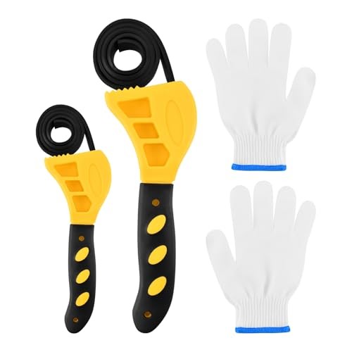 2-Pack Rubber Strap Wrench, Adjustable Wrench Set Diameter 6" and 8", Yellow