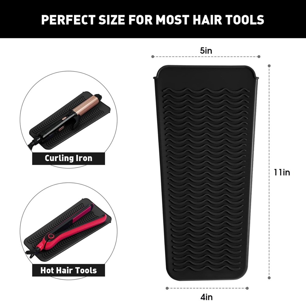 Compact Black Silicone Mat Pouch for Styling Tools – Protect Your Surfaces