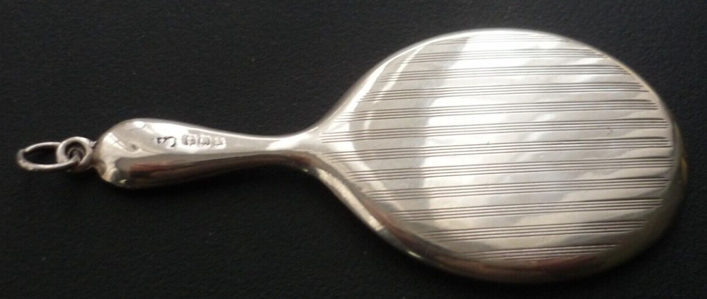 Art Deco Miniature 1922 Hallmarked Silver Engine Turned Hand Held Mirror