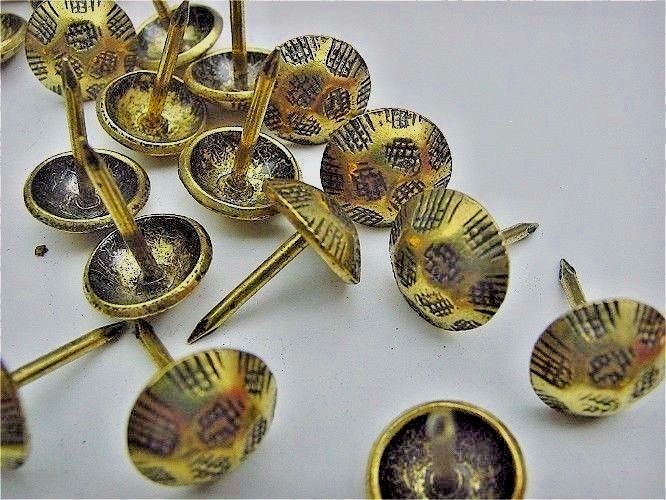 200 Antique Brass Hammered Head Nail/Upholstery Tacks Pkg 200