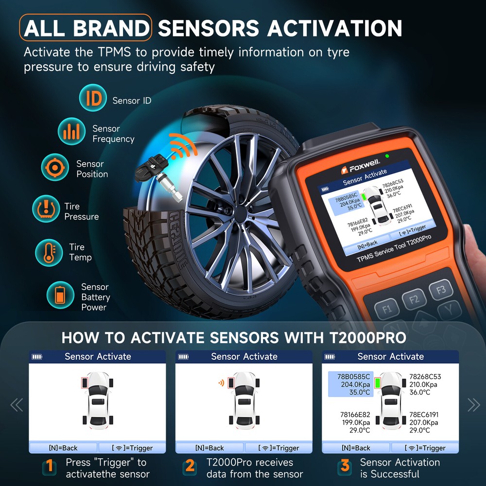 FOXWELL TPMS T2000 PRO TPMS Relearn TPMS Sensors Activate Reset Programming Tool
