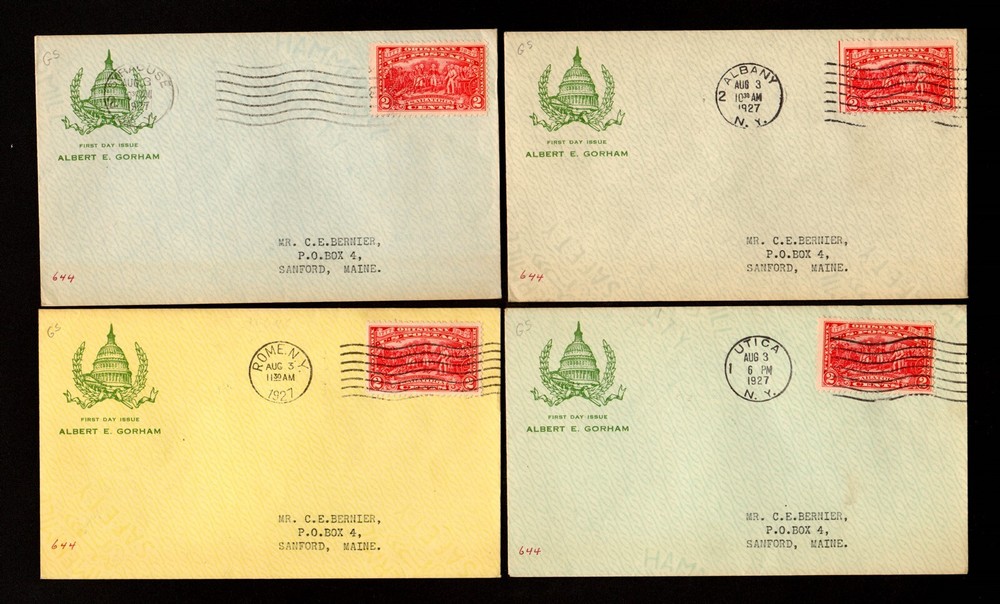 FDC: Scott #644 2c Burgoyne 1927 - (4) Gorham Cachets