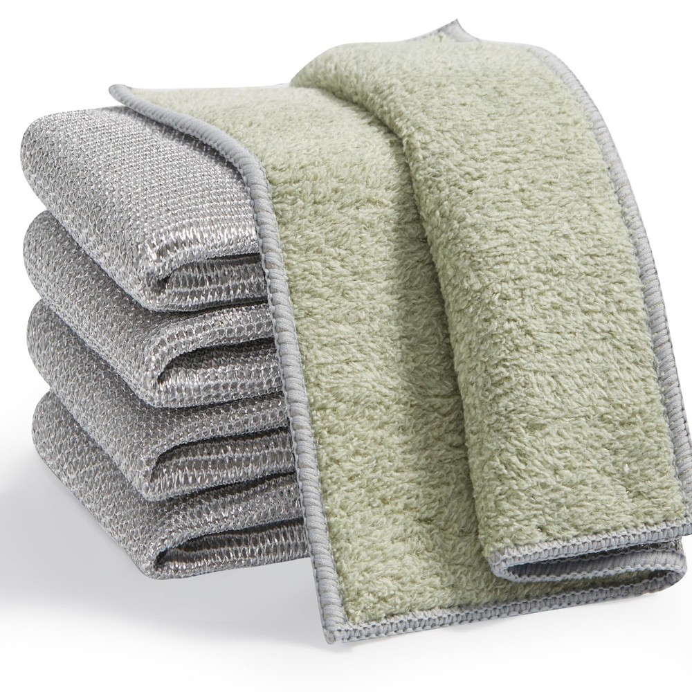 Dual-Sided Silver Microfiber Cleaning Cloth, Reusable Non-Scratch Dishwashing...