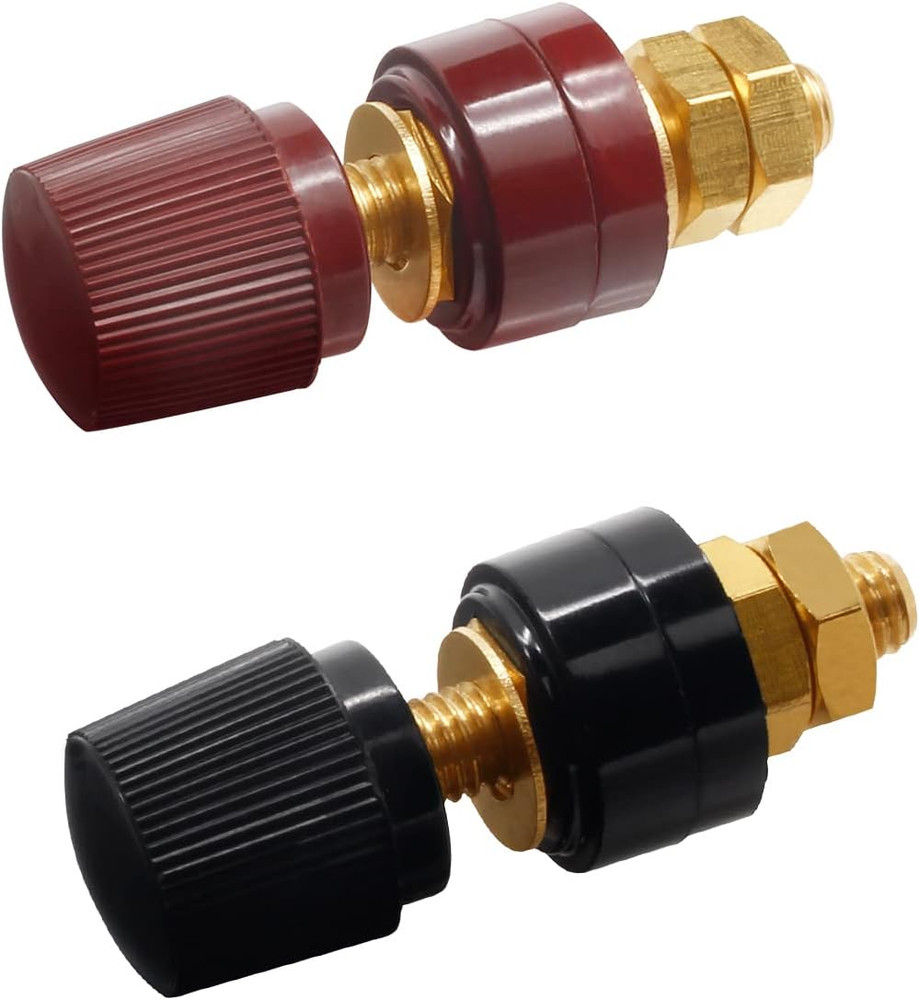 2 Pcs 1/4" Copper Battery Terminal Studs, M6 Binding Post Connectors Red & Black