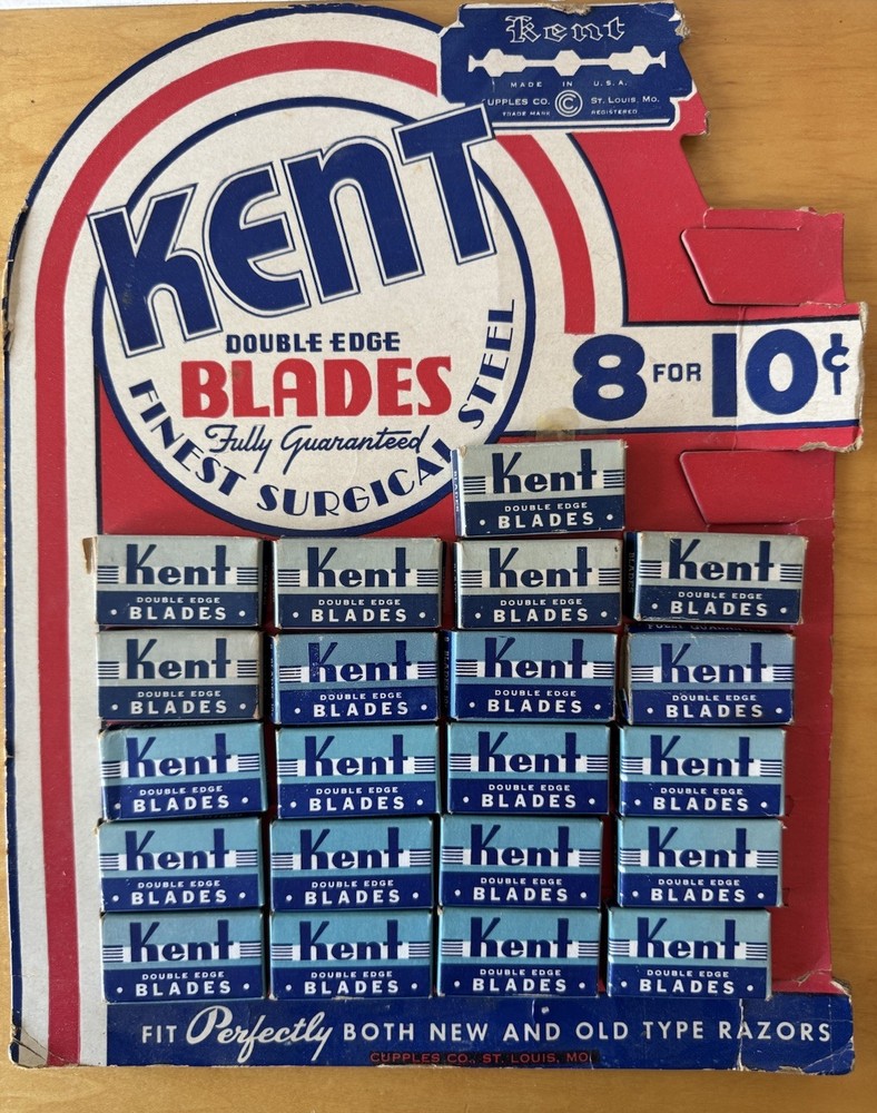 Vintage Razor Blade Store Display KENT Double-Edge Missing 3 Boxes