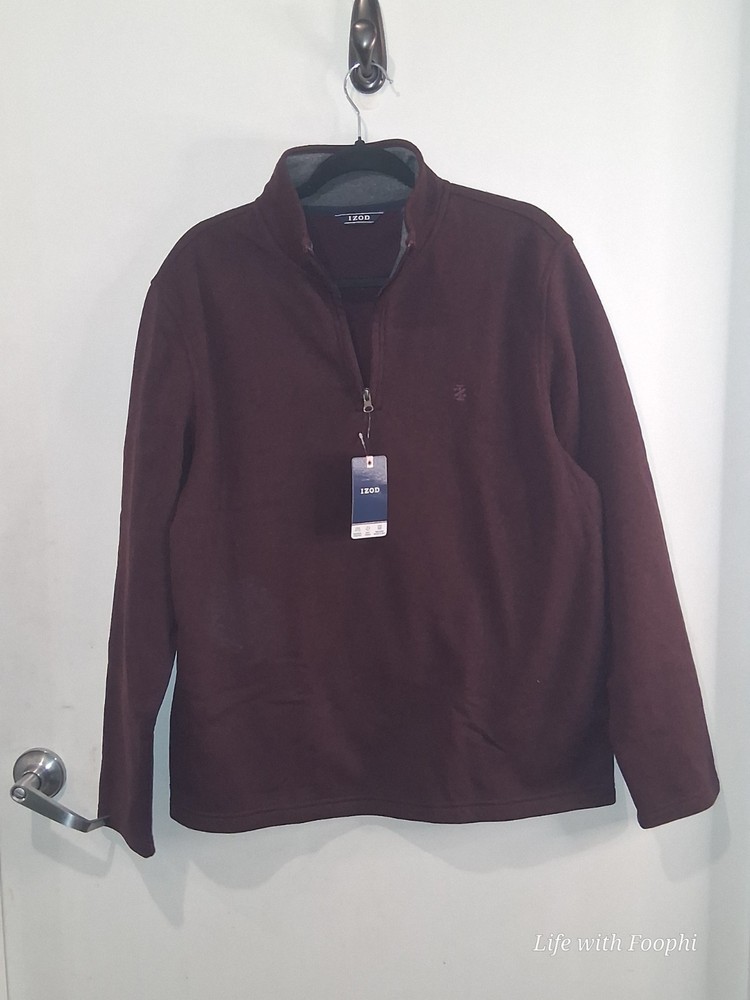 Men Izod Burgundy Half Zip Sweater Size Medium NWT